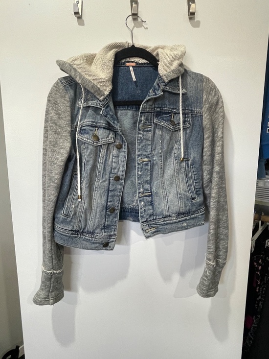 Free People Jackets & Blazers - Free People Hooded Denim Knit Sleeve Jacket – Size XS